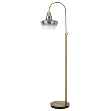 Load image into Gallery viewer, Adjustable Arc Floor Lamp With Antiqued Brass Mirrored Glass Novelty Shade - Brass

