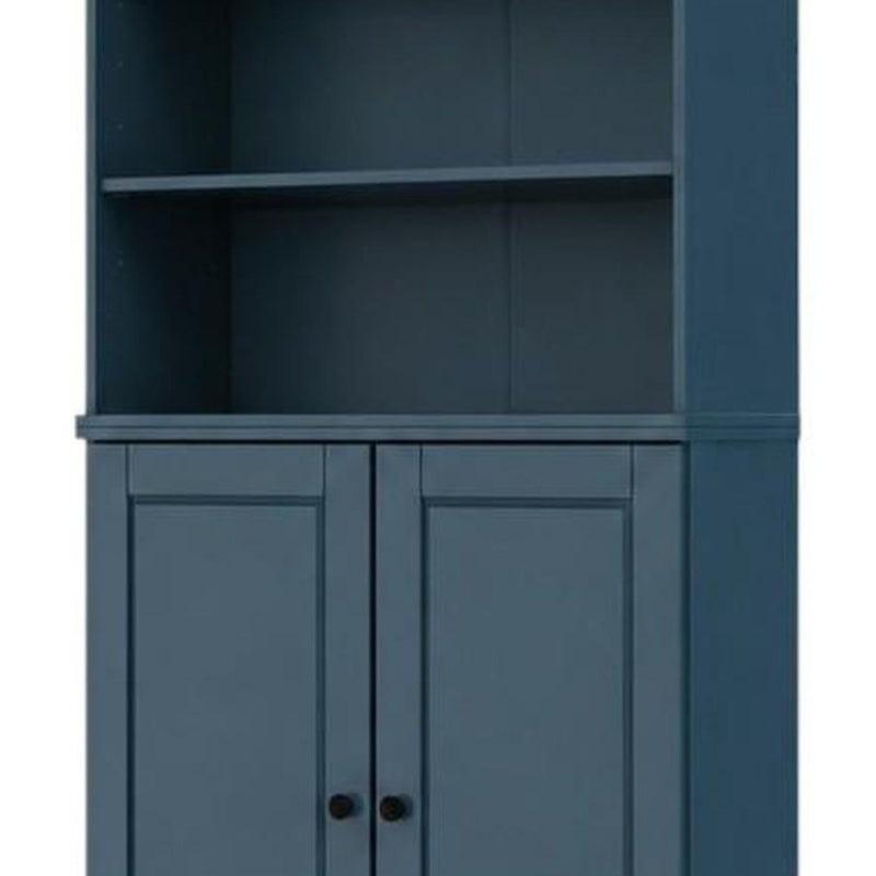 Solid Wood Adjustable Six Tier Library Bookcase With Two Doors - Teal Blue