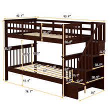 Load image into Gallery viewer, Stairway Twin-Over-Twin Bunk Bed with Storage and Guard Rail for Bedroom, Dorm, Espresso color(OLD SKU :LP000109AAP)
