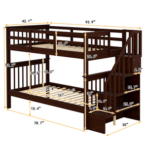 Stairway Twin-Over-Twin Bunk Bed with Storage and Guard Rail for Bedroom, Dorm, Espresso color(OLD SKU :LP000109AAP)