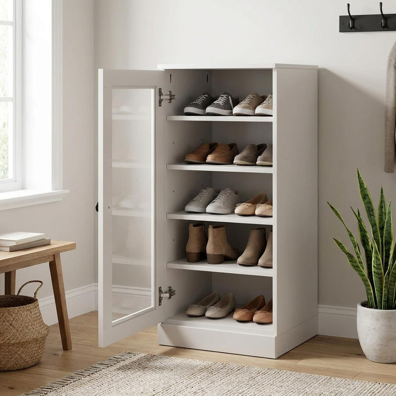Ten Pair Solid Woodshoe Storage Cabinet (752257) - Off White