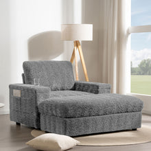 Load image into Gallery viewer, Oversized Chaise Lounge Indoor Rabbit Fur Sofa Bed With Storage Ottoman And Armrests Cup Holders With Deep Seat
