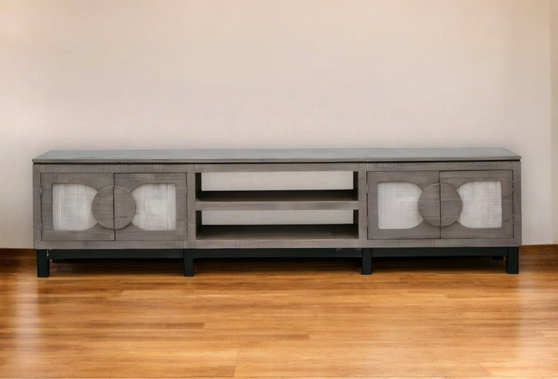 Solid Wood Cabinet Enclosed Storage Distressed TV Stand - Gray