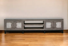 Load image into Gallery viewer, Solid Wood Cabinet Enclosed Storage Distressed TV Stand - Gray
