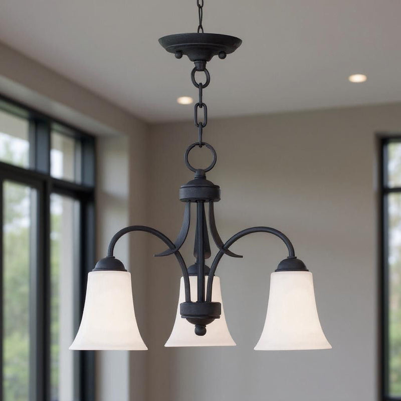 15" Three Light Dimmable Chandelier With Shades - Black