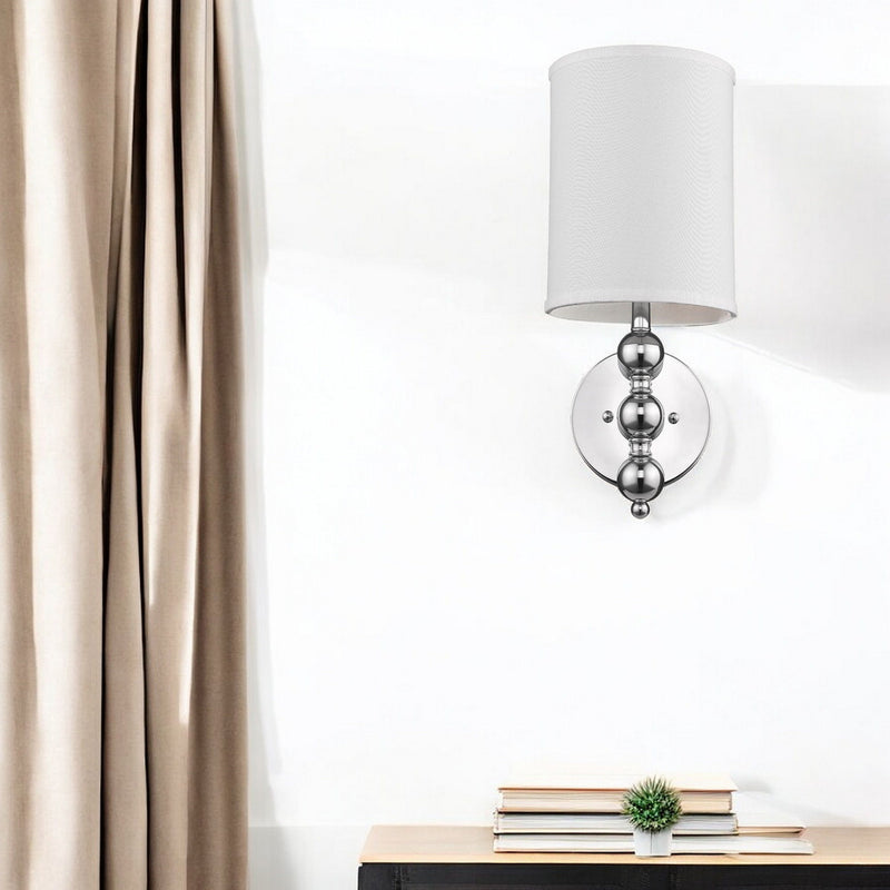 Wall Light With Linen Fabric Shade - Chrome Silver