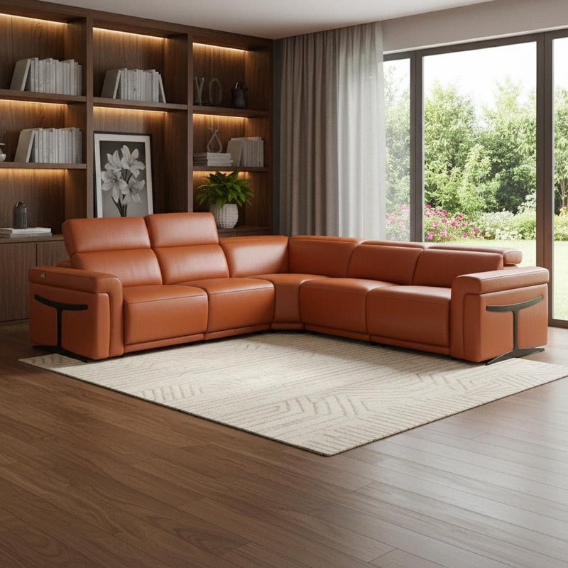 Italian Leather Modular L Shaped Five Piece Corner Sectional - Camel