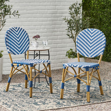 Load image into Gallery viewer, Outdoor Rattan And Aluminum French Armless Bistro Chairs Set - Navy Blue
