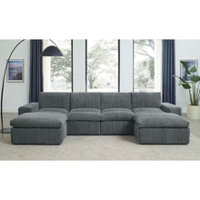 Load image into Gallery viewer, Upholstered Sectional With 2 Ottomans Living Room Seating - Dark Gray
