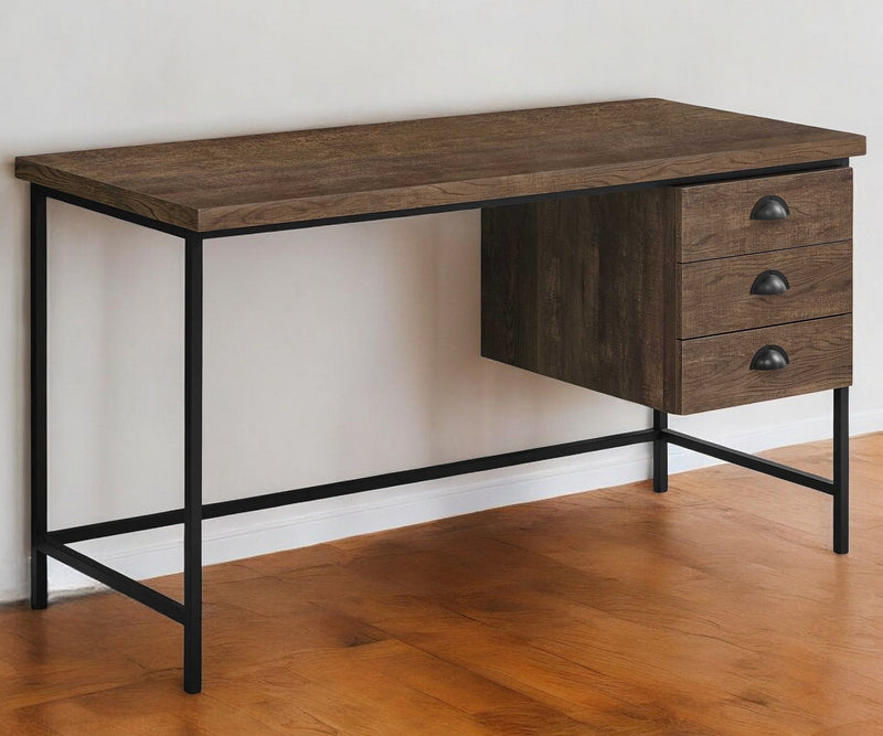 24" Computer Desk With Three Drawers - Brown And Black