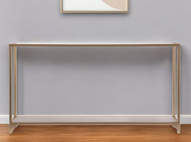 56" Glass Mirrored Frame Console Table With Shelves - Clear / Gold