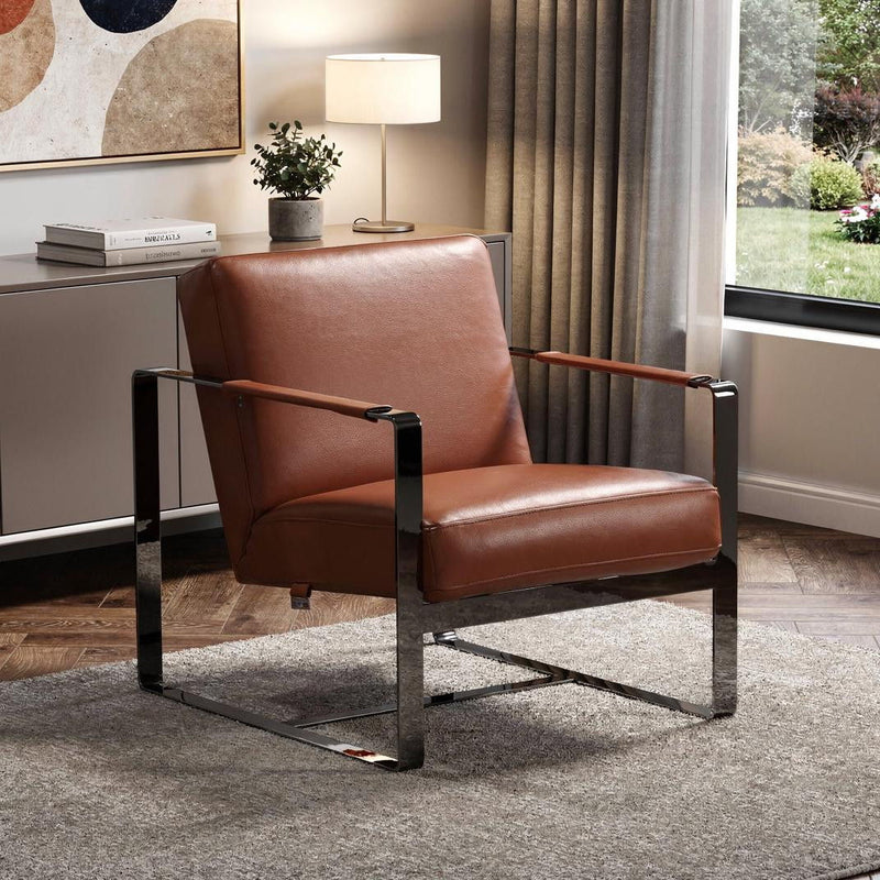 Genuine Leather Arm Chair - Camel And Black