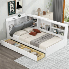 Load image into Gallery viewer, Platform Bed With Storage Headboard, Shelves And 2 Drawers
