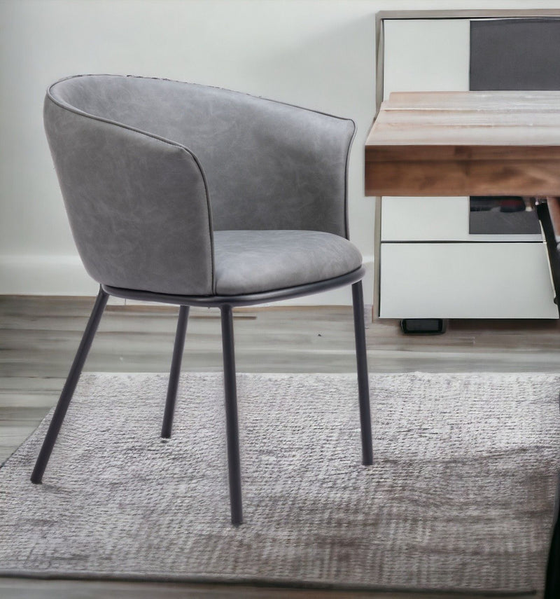 Upholstered Faux Leather Dining Arm Chair - Gray