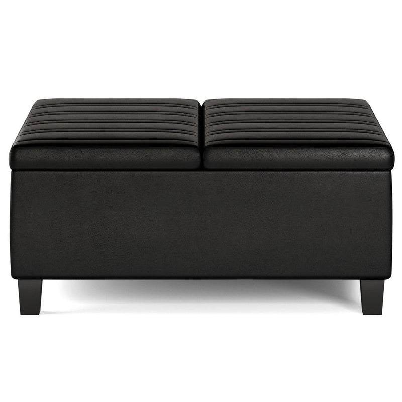 36" Leather Cocktail Ottoman With Storage - Black / Espresso