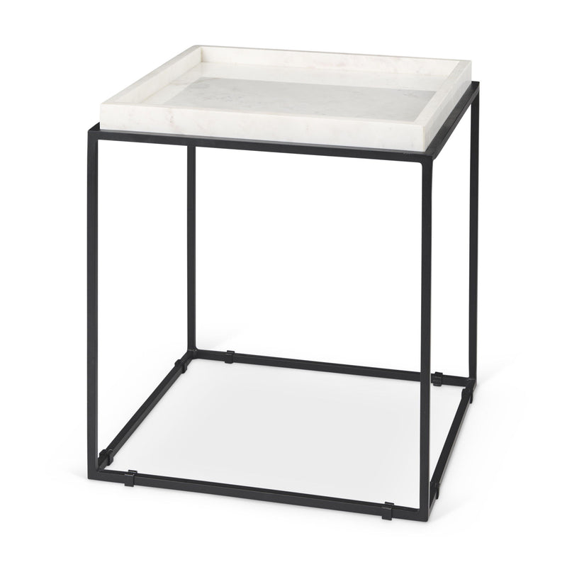 20" Marble And Metal Square Frame End Table - Black