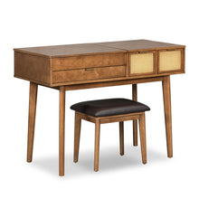 Load image into Gallery viewer, Classic Wood Makeup Vanity Set With Flip-Top Mirror And Stool, Dressing Table With Three Drawers And Storage Space
