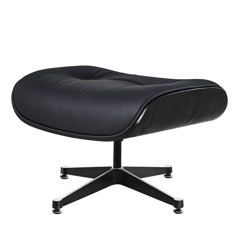 Tufted Genuine Leather Swivel Lounge Chair with Ottoman 35" - Black