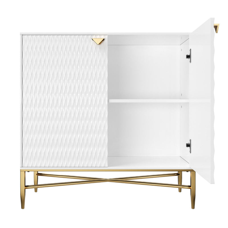 Wood Accent Cabinet With Two Doors - White / Gold