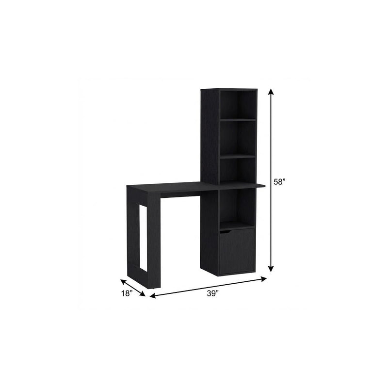 Pedestal Computer Desk With Hutch - Black