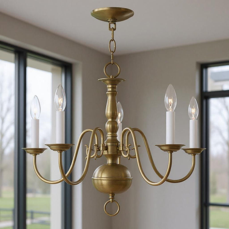 18'' Five Light Dimmable Chandelier With Shades - Antiqued Brass