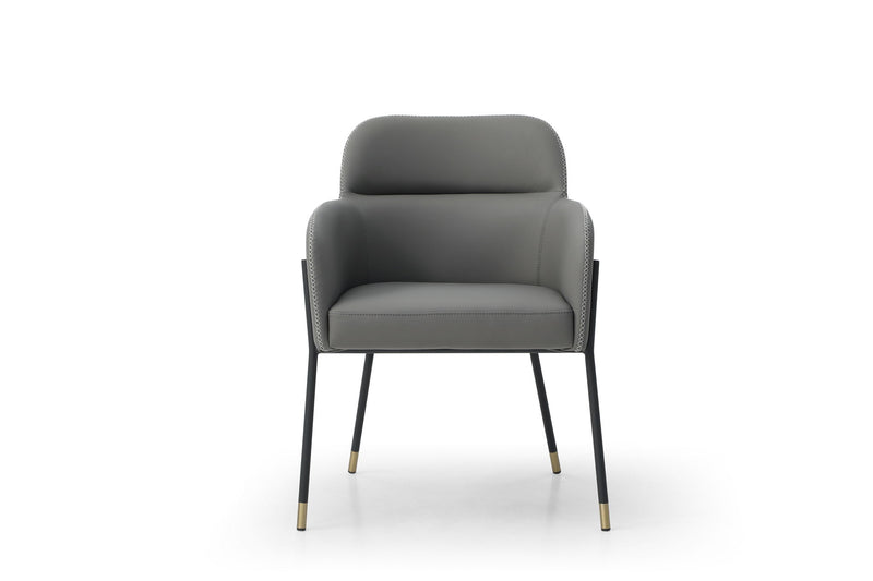 Faux Leather Upholstered Dining Arm Chair - Dark Gray / Black