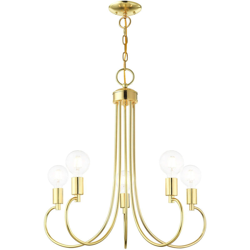 26" Five Light Dimmable Chandelier With Shades - Brass