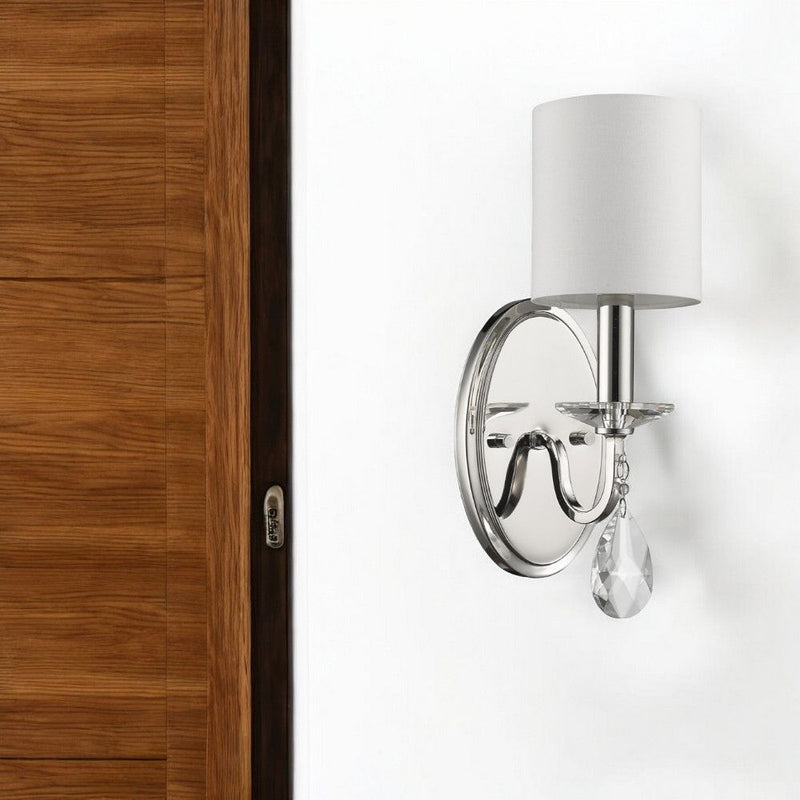 Three Light Wall Sconce With Fabric Shade - Silver / White