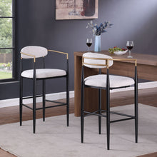 Load image into Gallery viewer, Barstools (Set of 2), Counter Height Upholstered Bar Stools With Backs And Iron Legs For Kitchen Island - Beige
