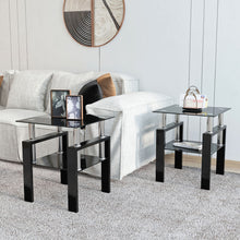 Load image into Gallery viewer, Modern Tempered Glass Tea Table, End Square Table For Living Room (Set of 2) - Black
