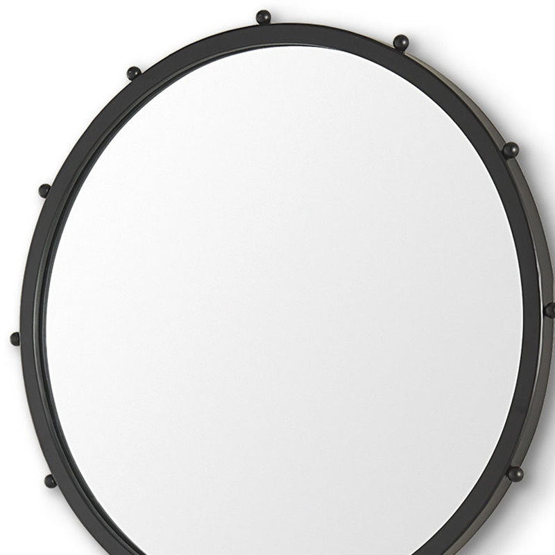 25" Metal Beaded Round Framed Accent Mirror - Black