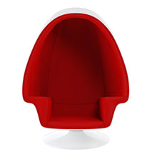 Load image into Gallery viewer, 38" Fiberglass And Wool Swivel Egg Chair With Ottoman - Red / White
