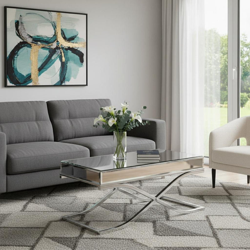 Mirrored Metal Rectangular Coffee Table - Silver