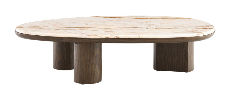 Genuine Marble Wood Oval Coffee Table (716370) - Natural / Brown