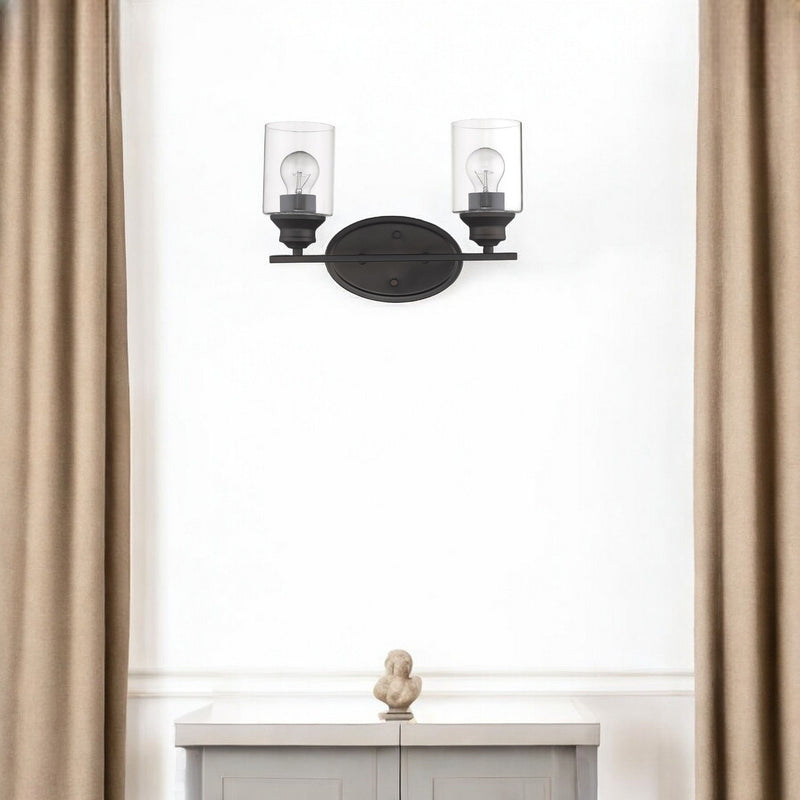 Two Light Wall Light With Clear Glass Shade - Bronze