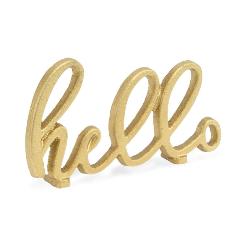 Hello Hand Painted Tabletop Sculpture - Gold