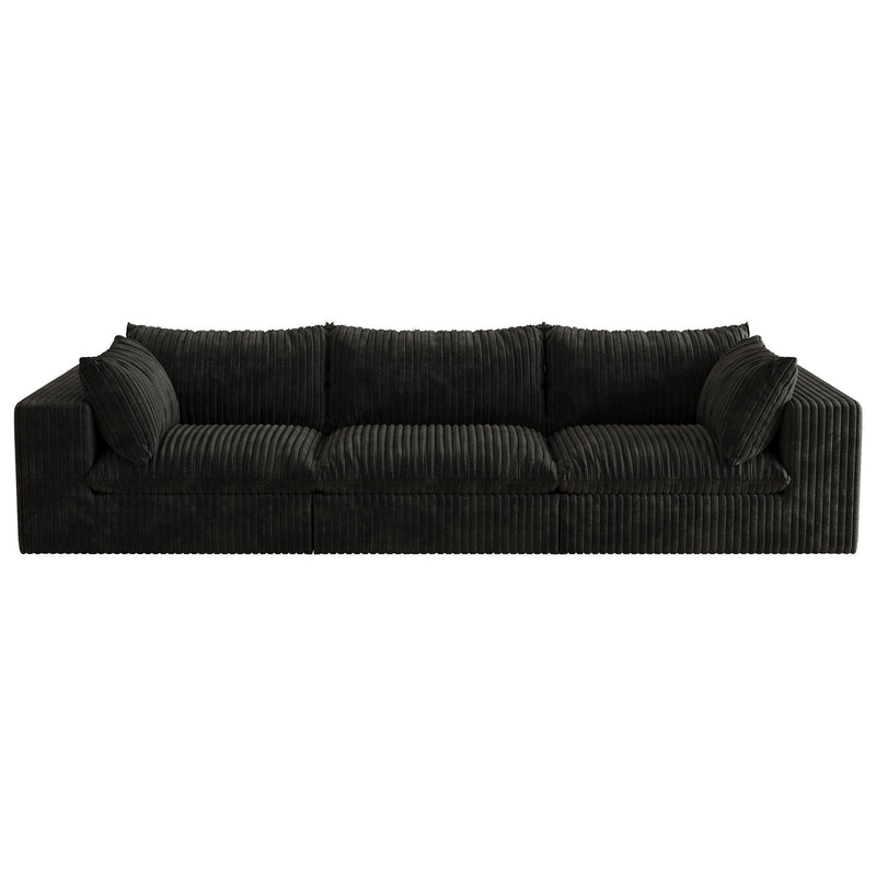 Corduroy Modular Sofa With Toss Pillows - Black