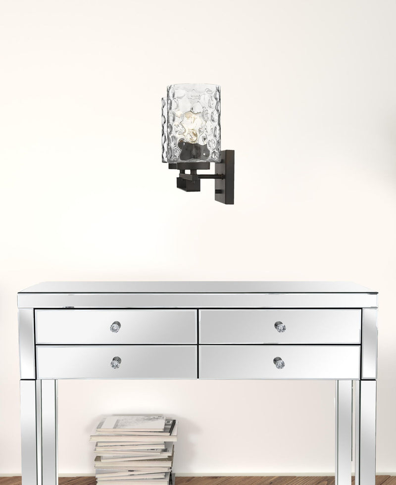 Metal And Pebbled Glass Two Light Wall Sconce - Bronze