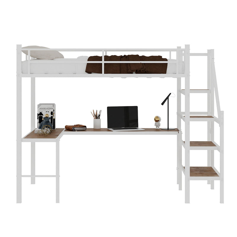 Loft Bed & L-Shaped Desk, Large Storage Space