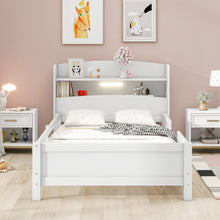Load image into Gallery viewer, Wood Platform Bed With Built In LED Light, Storage Headboard And Guardrail

