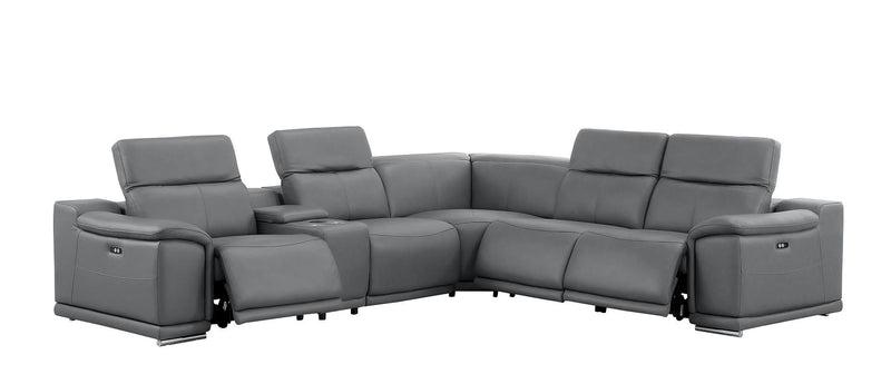 Leather Modular L Shaped Six Piece Corner Sectional With Console - Battleship Gray