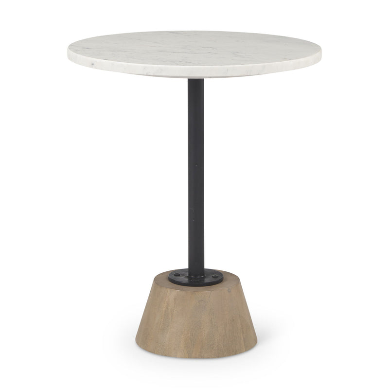 Marble Round Block End Table - White