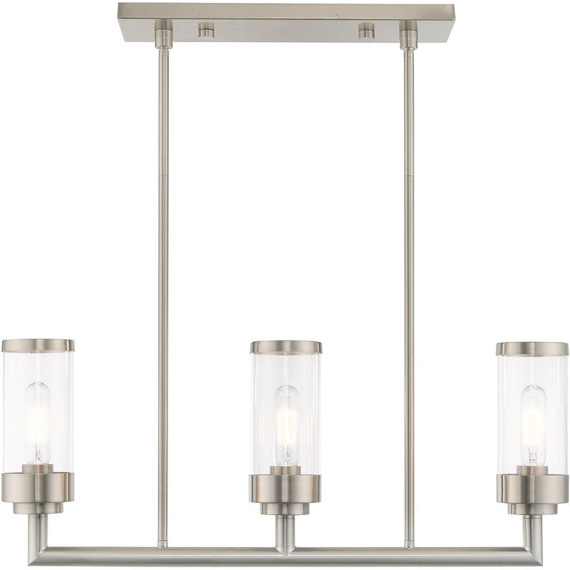 21'' Three Light Dimmable Chandelier With Shades - Nickel