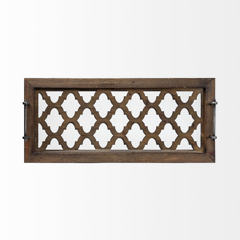 35" Wood Indoor Outdoor Tray With Handles - Silver
