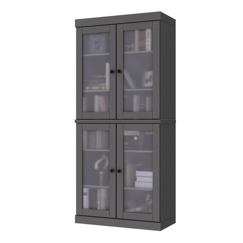 Solid Wood Adjustable Six Tier Library Bookcase With Four Doors (751353) - Gray