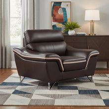 Load image into Gallery viewer, Leather Match Solid Color Pillow Top Arms Club Chair Silver Legs - Brown
