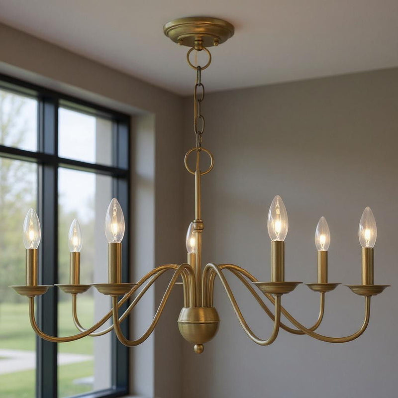 16" Seven Light Dimmable Chandelier With Shades - Antiqued Brass