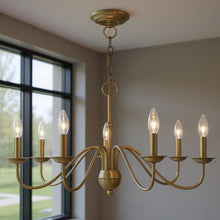 Load image into Gallery viewer, 16" Seven Light Dimmable Chandelier With Shades - Antiqued Brass
