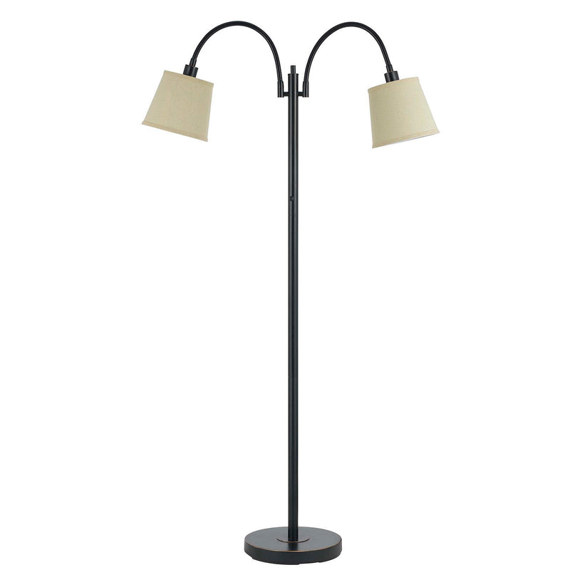 Two Light Traditional Shaped Floor Lamp With Tan Square Shade - Bronze