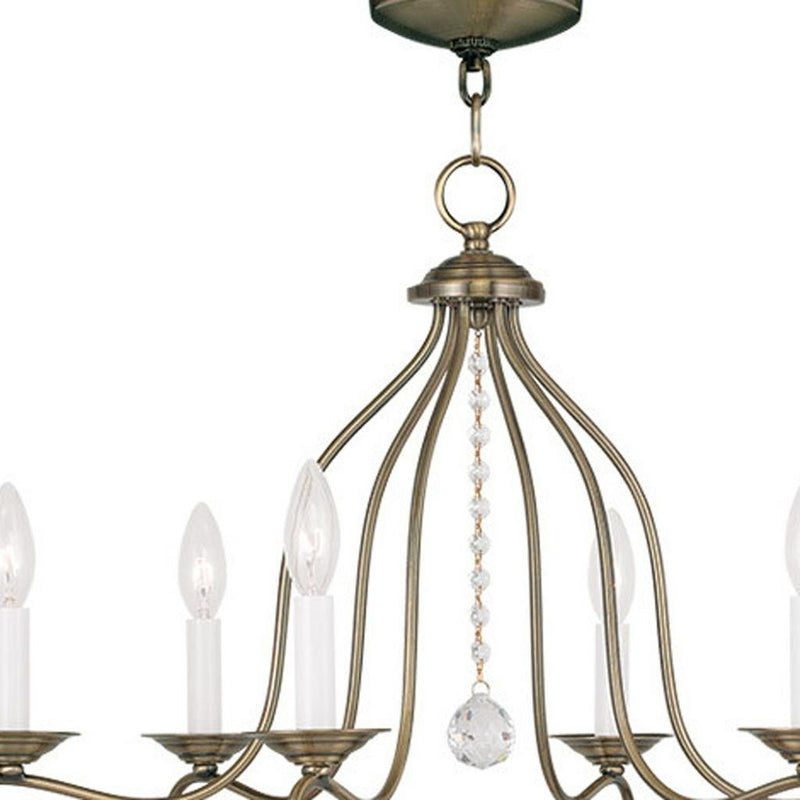 26" Six Light Dimmable Chandelier With Shades - Antiqued Brass